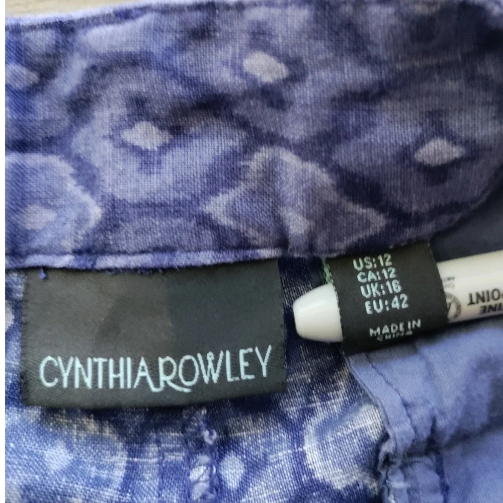Cynthia Rowley Blue‎ Geometric Ikat Linen Shorts Womens Size 12 Diamond Print